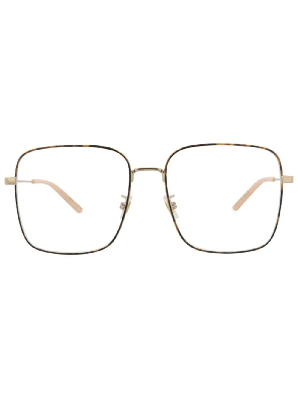 New Gucci Women's Eyeglasses Square Rectangle Metal Frame Gold Gold Transparent